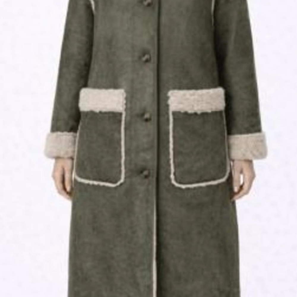 Michael Kors faux suede faux fur coat jacket olive green hazelnut new